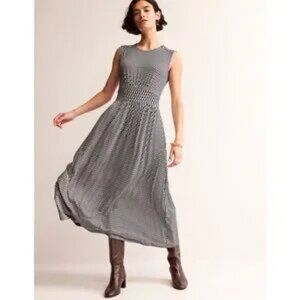 BODEN Thea Sleeveless Midi Dress Navy and White Size 12